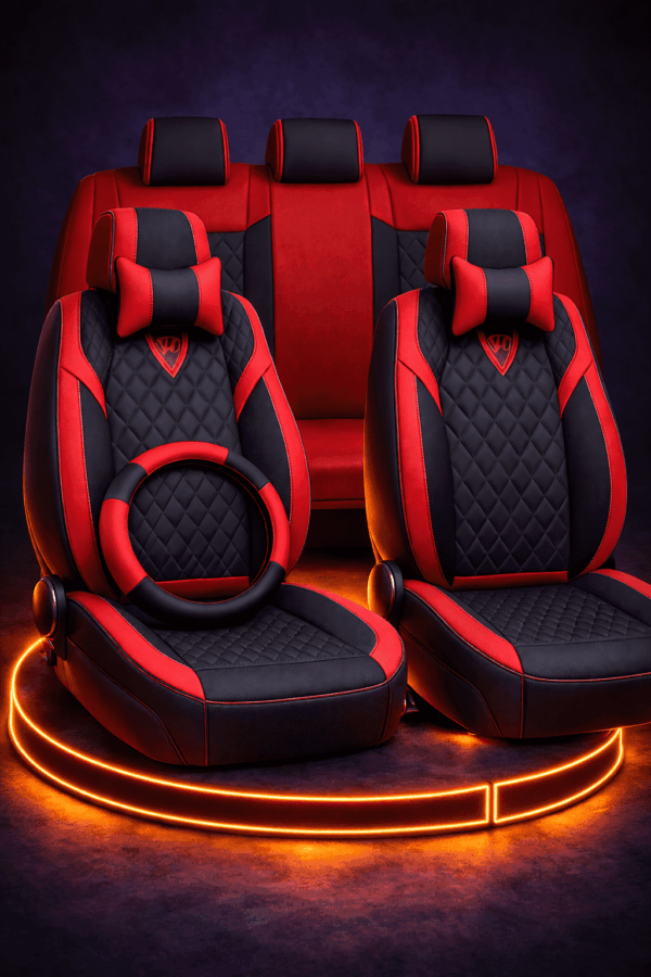 ריפוד יוקרתי לרכב בצבע אדום שחור