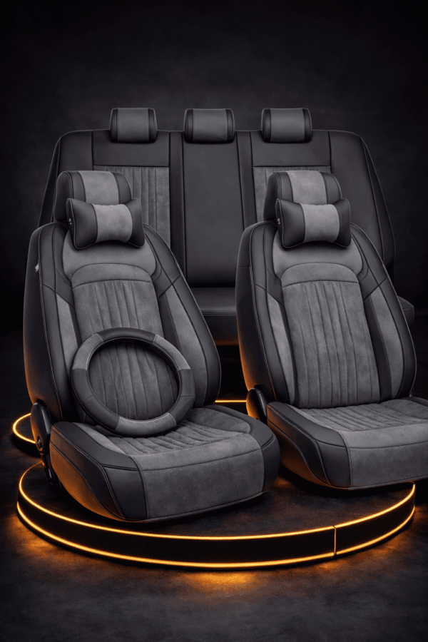 ריפוד יוקרתי לרכב בצבע שחור אפור