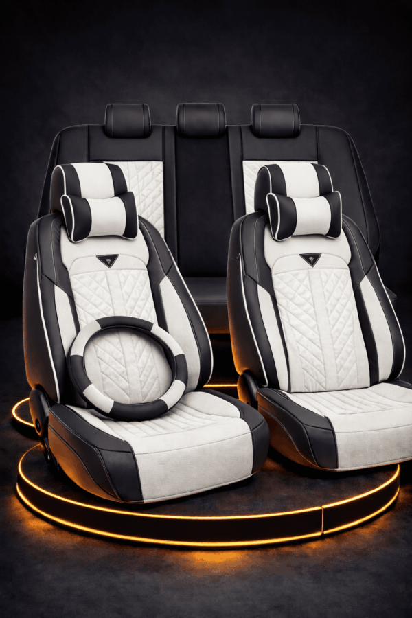 ריפוד יוקרתי לרכב בצבע לבן שחור